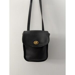 Coach Vintage Leather Side Pack Crossbody Bag 9978 Black Turn Lock